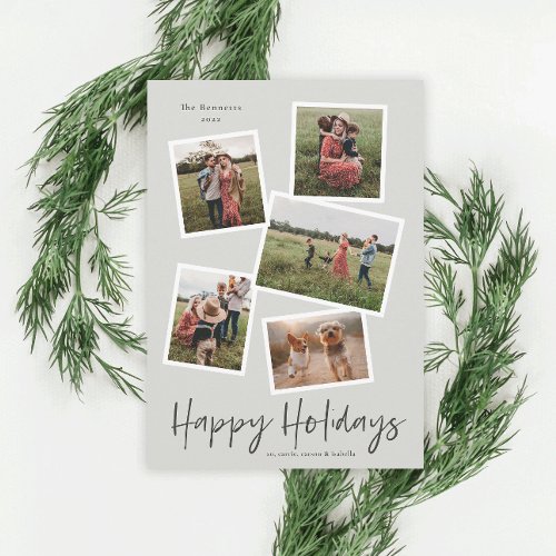 Simple Script Happy Holidays 5 Photo Collage Holiday Postcard