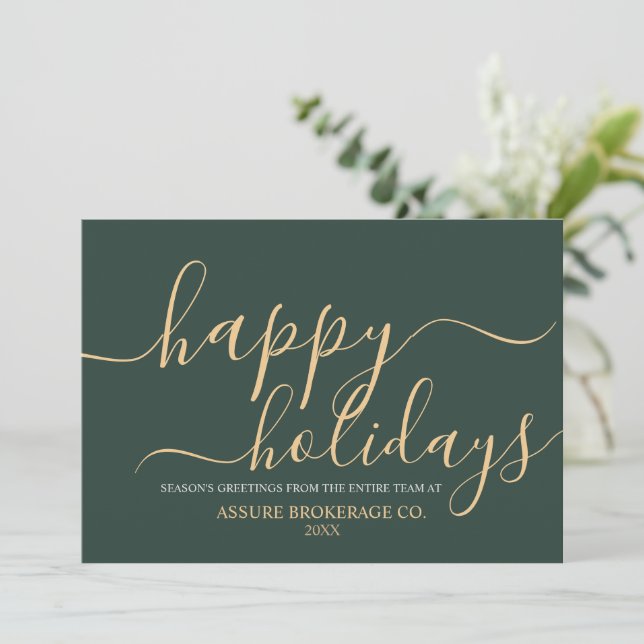 Simple Script Happy Holidays Business Corporate  Holiday Card (Standing Front)