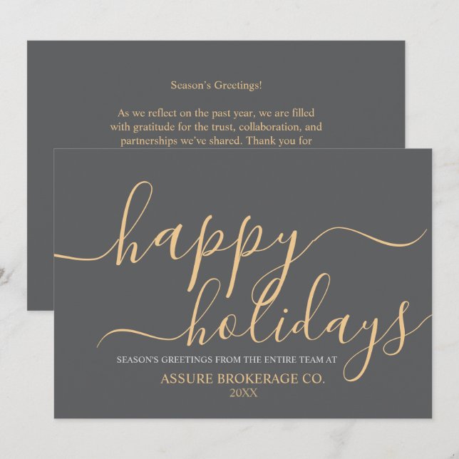 Simple Script Happy Holidays Business Corporate  Holiday Card (Front/Back)