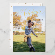 Simple Script Happy Holidays Full Photo Foil Holiday Card