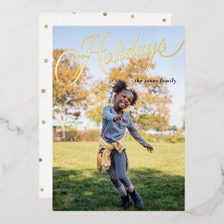 Simple Script Happy Holidays Full Photo Foil Holiday Card