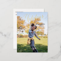 Simple Script Happy Holidays Full Photo Foil Holiday Postcard