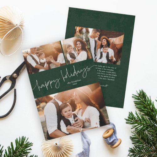 Simple script happy holidays photo collage holiday card