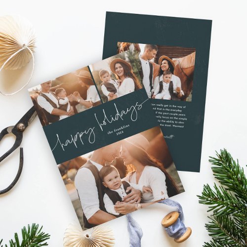 Simple script happy holidays photo collage holiday card