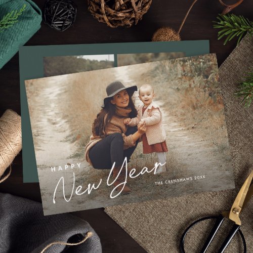 Simple Script Happy New Year 3 Photo  Holiday Card