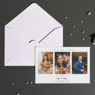 Simple Script Heart Mr And Mrs Wedding Photo Thank You Card