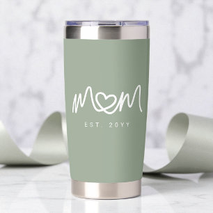 Simple Script Heart Sage Green Mom Established Est Insulated Tumbler