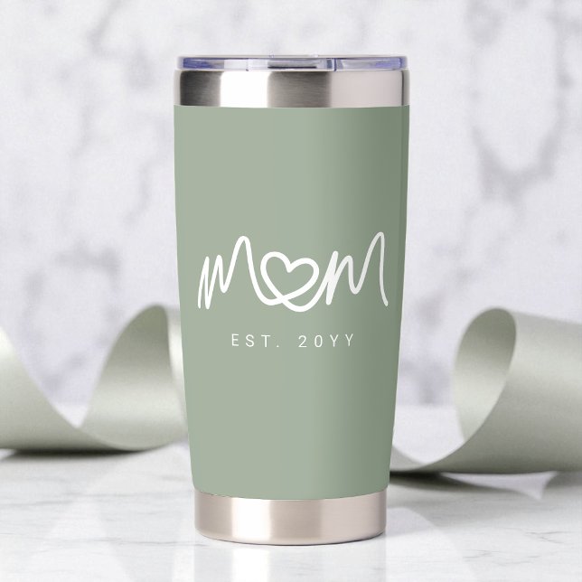 Simple Script Heart Sage Green Mom Established Est Insulated Tumbler (Simple Script Heart Sage Green Mom Established Est Insulated Tumbler)