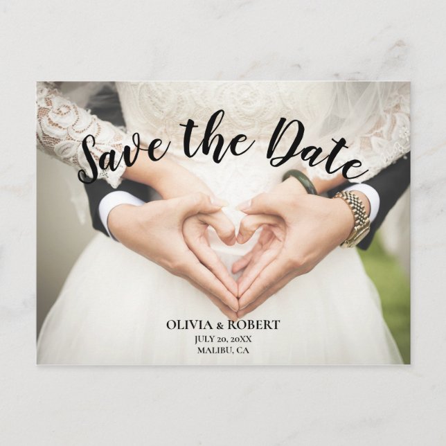 Simple script – heart  Save the Date Postcard (Front)