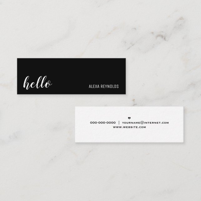 Simple Script Hello On Black Mini Business Card (Front/Back)