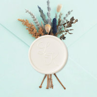 Simple Script Ivory Bride & Groom Initial Monogram