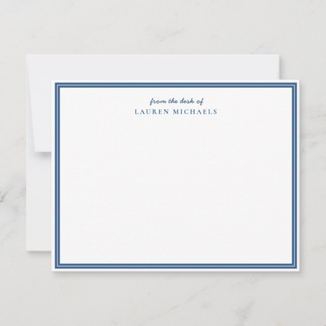 Simple Script Light Navy Blue Border Personalized  Note Card (Front)