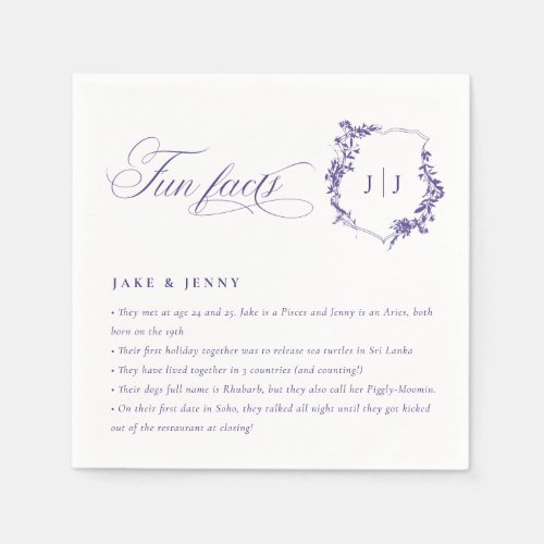 Simple Script Lilac Purple Wedding Logo Fun Facts Napkins