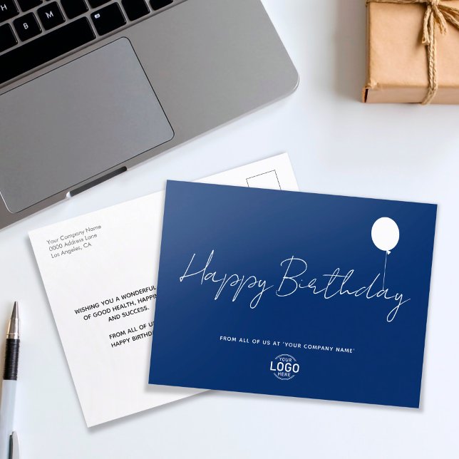 Simple Script Logo Navy Bue Business Birthday Postcard (Creator Uploaded)