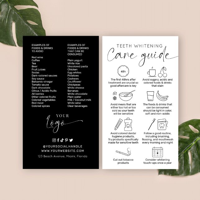 Simple Script Logo Teeth Whitening Aftercare Guide Business Card (Creator Uploaded)