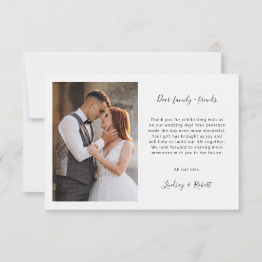 Simple Script Love Heart Classy Wedding Photo Thank You Card | Zazzle