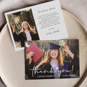 Simple Script Love Heart Graduation Photo Thank You Card