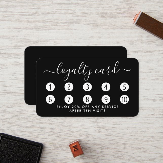 Simple Script Loyalty Card - Black & White (Front/Back In Situ)