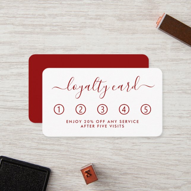 Simple Script Loyalty Card - Red & White (Front/Back In Situ)