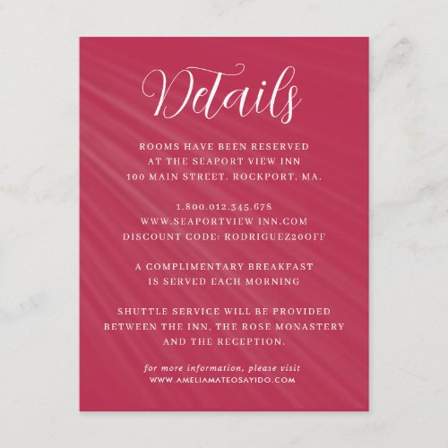 Simple Script Magenta Wedding Details Enclosure Card