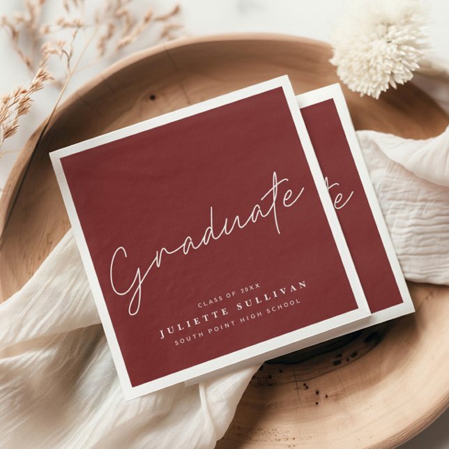 Simple Script Maroon Graduation Party Napkins (Simple graduate script maroon graduation party napkins.)