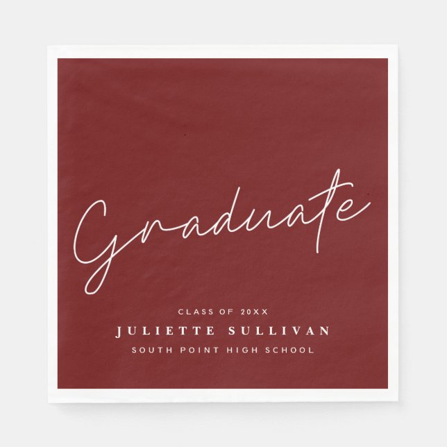 Simple Script Maroon Graduation Party Napkins (Front)