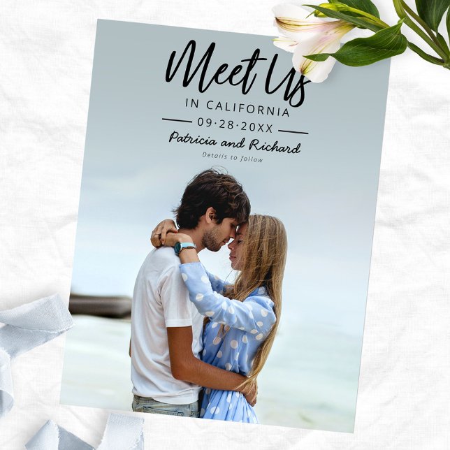 Simple Script Meet Us In Save The Date Photo Postcard (Creator Uploaded)