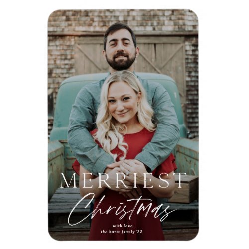 Simple Script Merriest Christmas Holiday Card Magnet