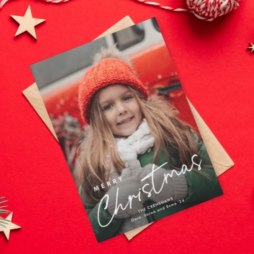 Simple Script Merry Christmas 3 Photo  Holiday Card