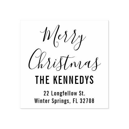 Simple Script Merry Christmas Family Address Rubber Stamp