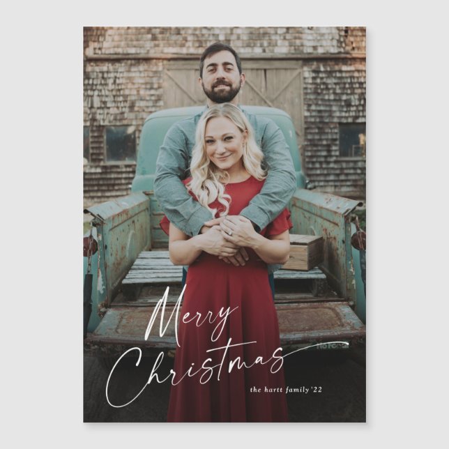 Simple Script Merry Christmas Photo Holiday Card (Front)