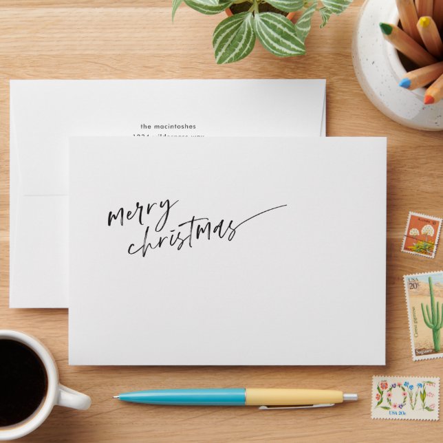 Simple Script Merry Christmas Return Address Envelope (Desk)