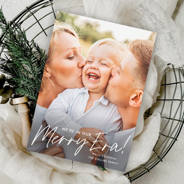 Simple Script Merry Era Photo Christmas Holiday Card (Simple Script Merry Era Photo Christmas Holiday Cards.)