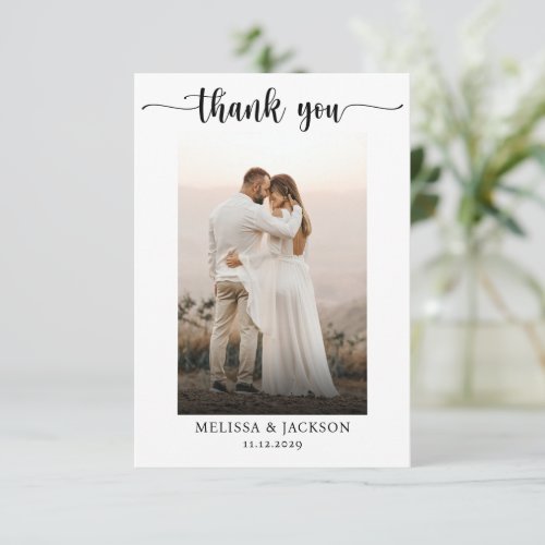 Simple Script Minimalist Wedding Photo Thank You Card