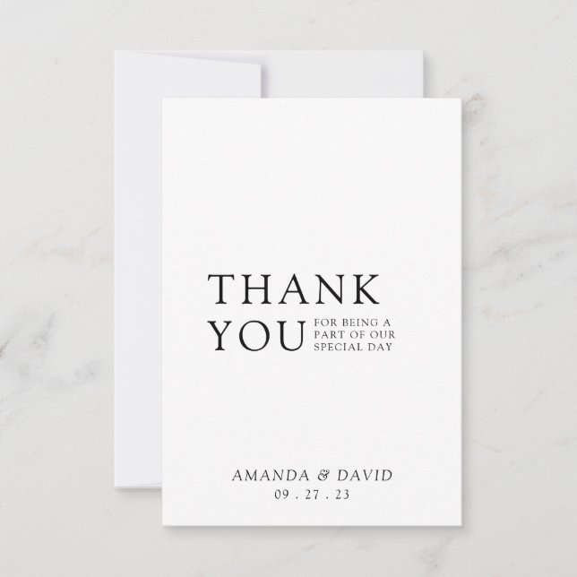 Simple Script Minimalist Wedding Photo  Thank You Card (Front)