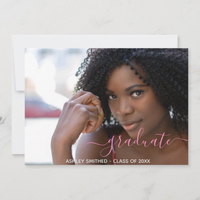 Simple Script Modern 2 Photo Girl Graduation Announcement (Front)