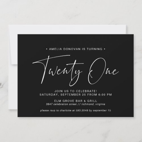 Simple Script | Modern Minimal Black 21st Birthday