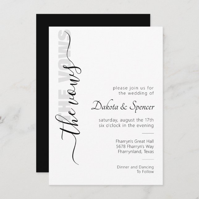 Simple Script | Modern Minimal Wedding Vows Invita Invitation (Front/Back)