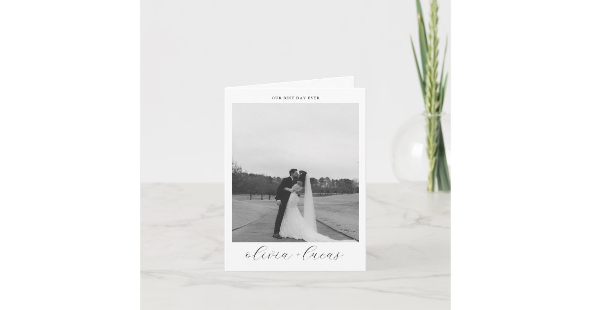 Simple Script Modern Photo Folded Wedding Thank You Card | Zazzle