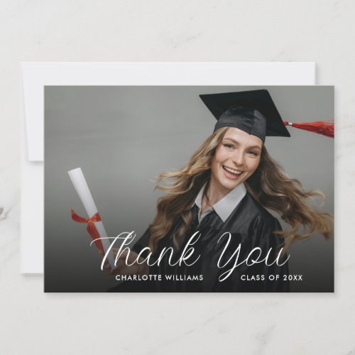 Simple Script Modern Photo Graduation Thank You Card
