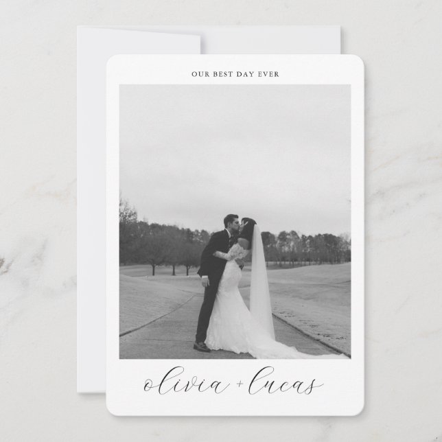 Simple Script Modern Photo Rounded Wedding  Thank You Card (Front)