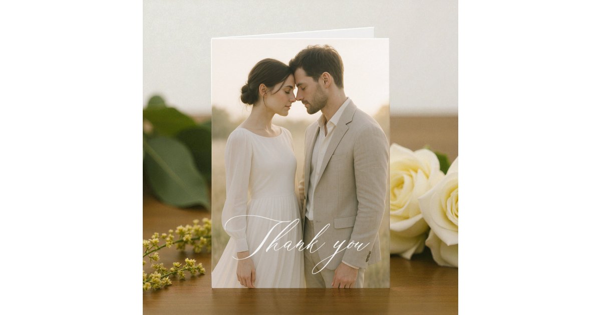 Simple Script Modern Photo Wedding Thank You Card | Zazzle