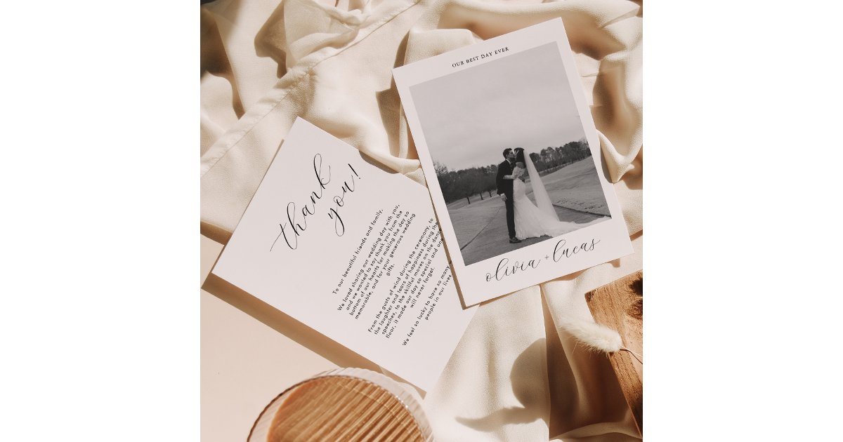 Simple Script Modern Photo Wedding Thank You Card | Zazzle