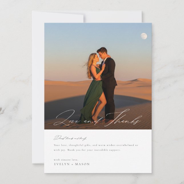 Simple Script Modern Photo Wedding Thank You Card (Front)
