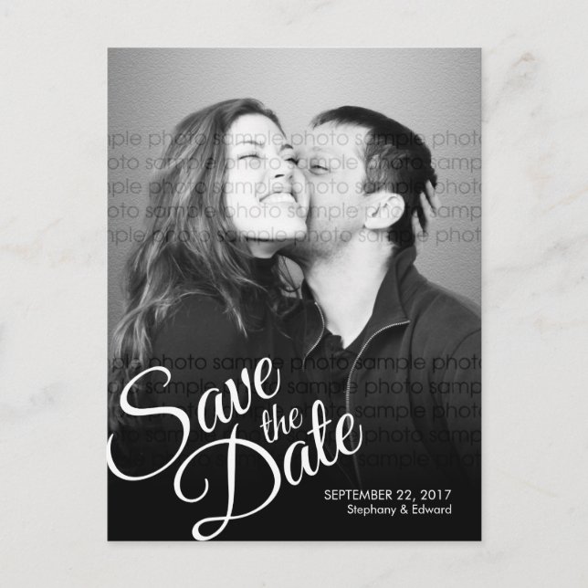 Simple Script Modern Save the Date Photo Postcard (Front)