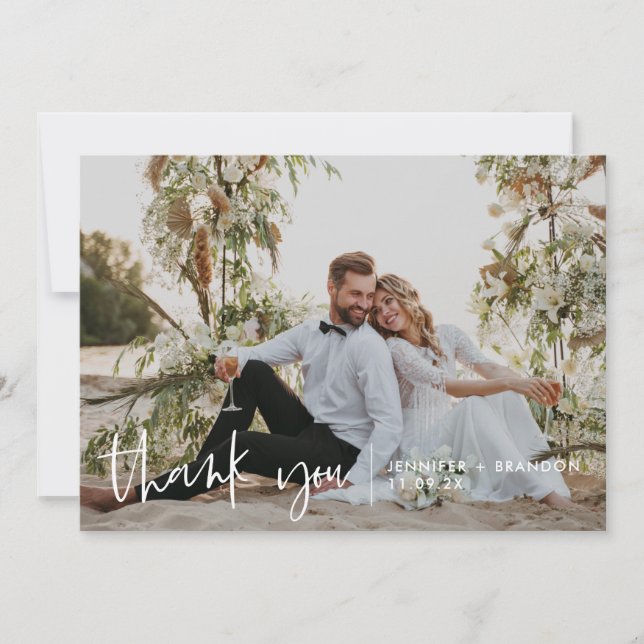 Simple Script Modern Wedding Photo Thank you (Front)