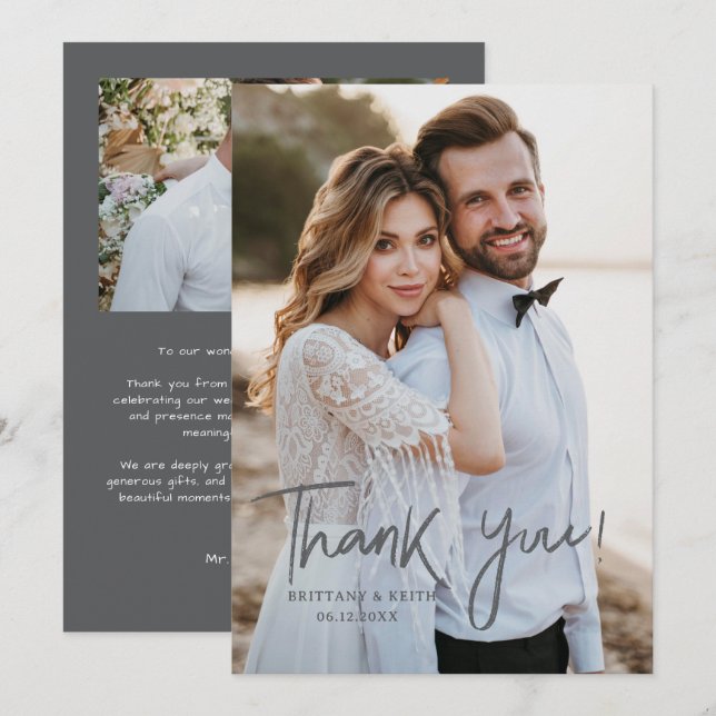 Simple Script Modern Wedding Photo Thank You Card (Front/Back)