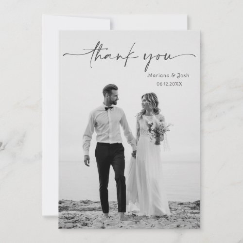 Simple Script Modern Wedding Photo Thank You Card