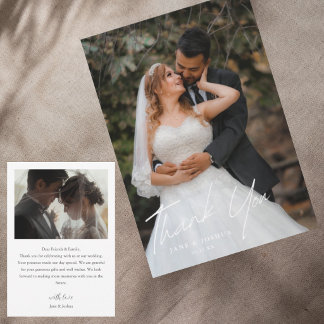 Simple Script Modern Wedding Photo Thank You Card