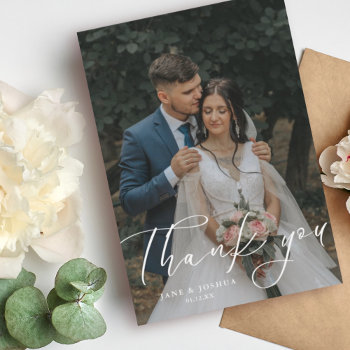 Simple Script Modern Wedding Photo Thank You Card by Maeville at Zazzle